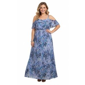 ROBBIE BEE SIGNATURE Abstract Lavender Blue Floral Women's Maxi Dress Sleeveless